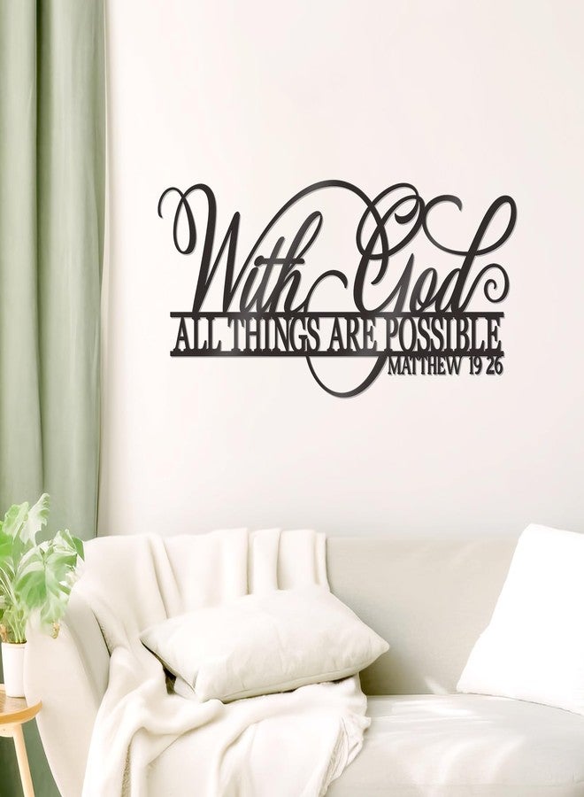 KOYILTD With God All Things Are Possible Sign Metal Wall Decor Black Religious Wall Scripture Large Christian Wall Art Bible Verses Wall Decor for Living Room Kitchen (14.9x6.7 in) - Image 2